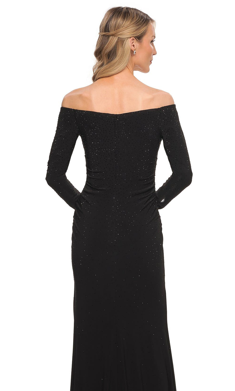 La Femme - 30073 Beaded Long Sleeved Off Shoulder Long Gown In Black