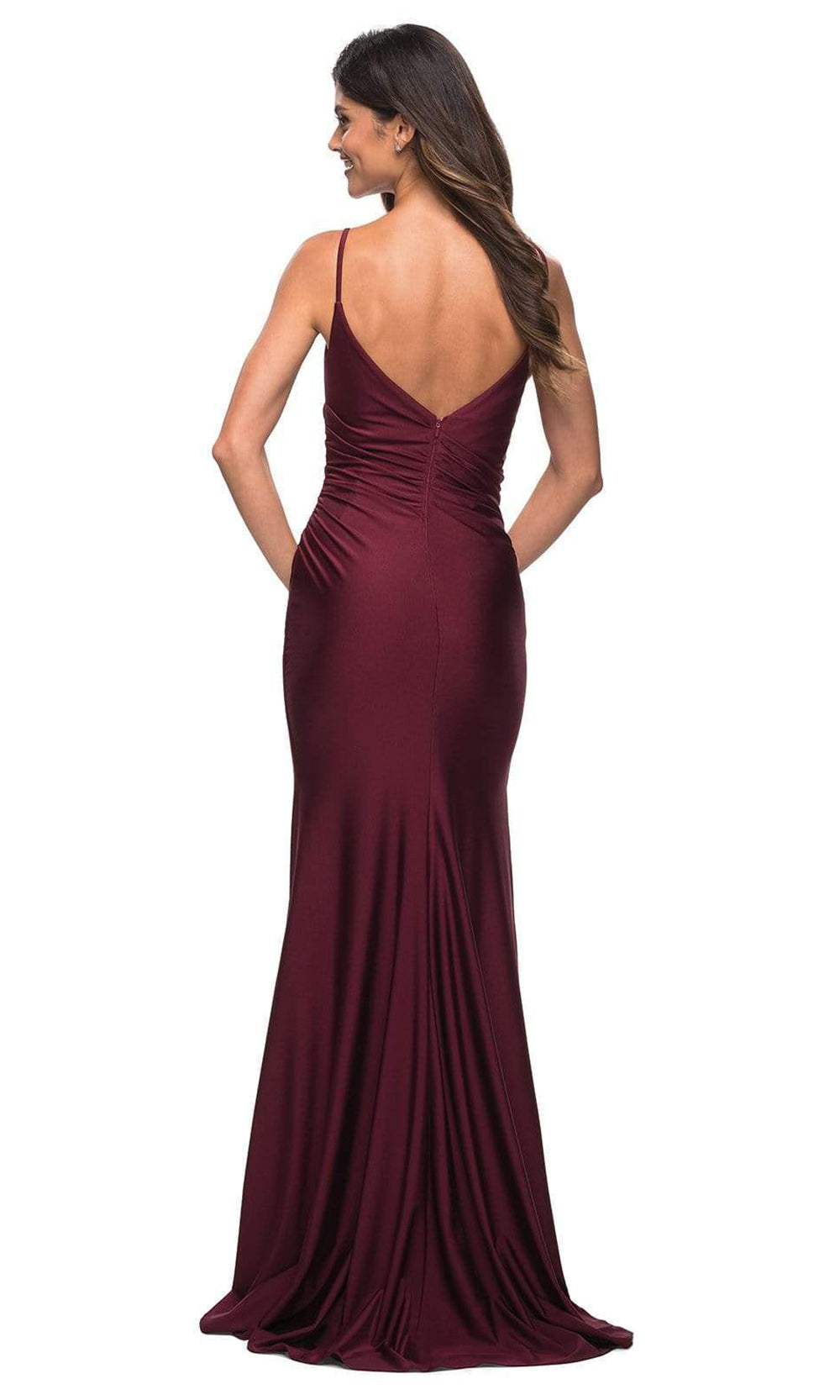 La Femme - 30095 V-Neck High Slit Jersey Dress In Purple