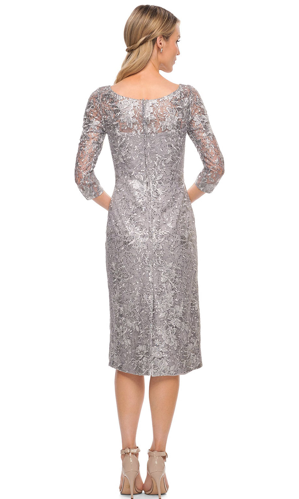 La Femme - 30097 Embellished Bateau Neckline Dress In Silver