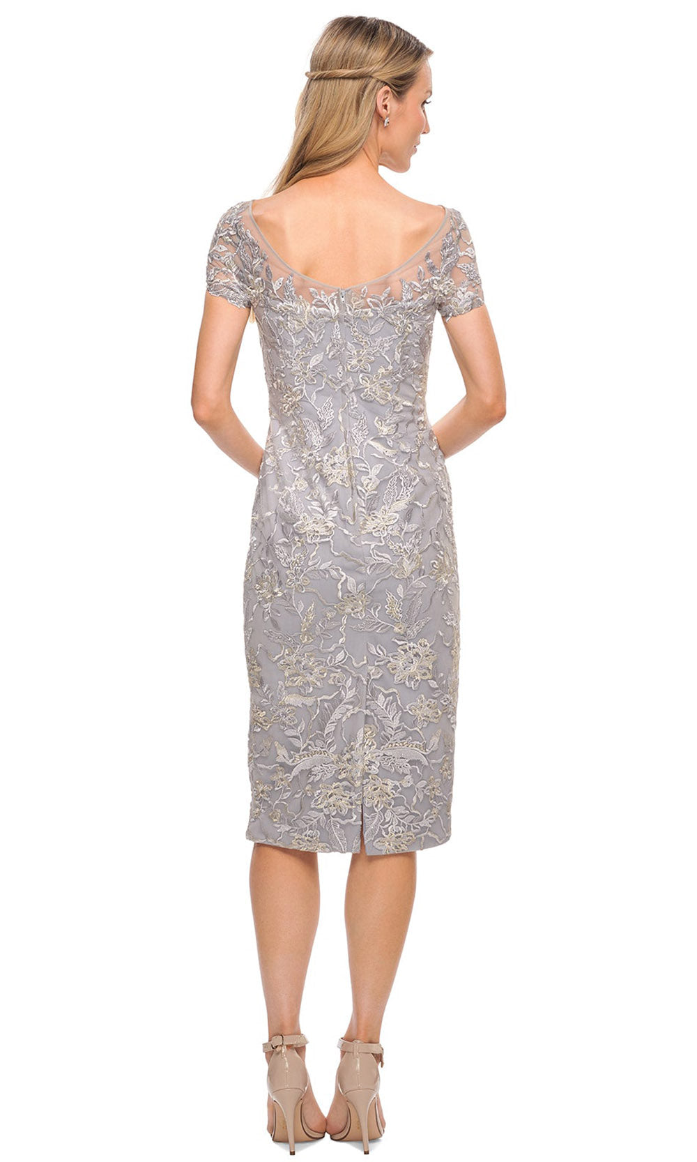 La Femme - 30108 Embellished Short Sleeves Sheath Dress In Silver