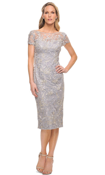 La Femme - 30108 Embellished Short Sleeves Sheath Dress In Silver