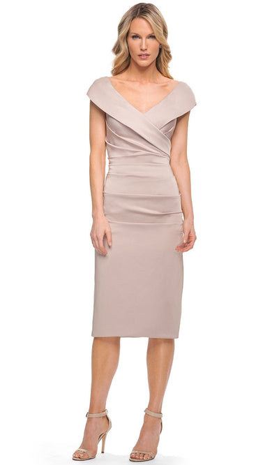 La Femme - 30110 Soft Pleated Wide V Neck Short Dress In Pink