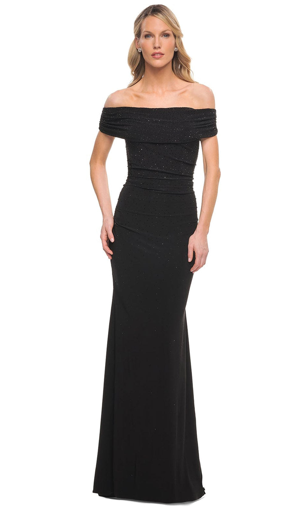 La Femme - 30117 Off Shoulder Soft Ruched Long Evening Gown In Black