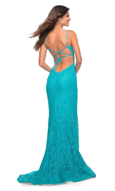 La Femme - 30171 Sleeveless Stretch Lace Gown In Blue