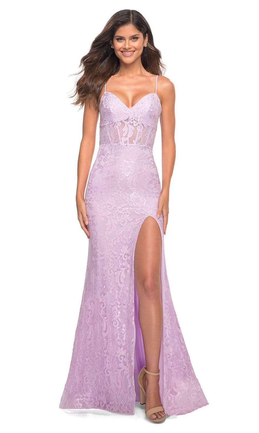 La Femme - 30171 Sleeveless Stretch Lace Gown In Purple