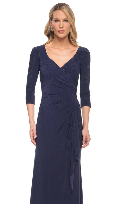 La Femme - 30177 Beaded Jersey Long Dress With Ruffled Skirt In Blue