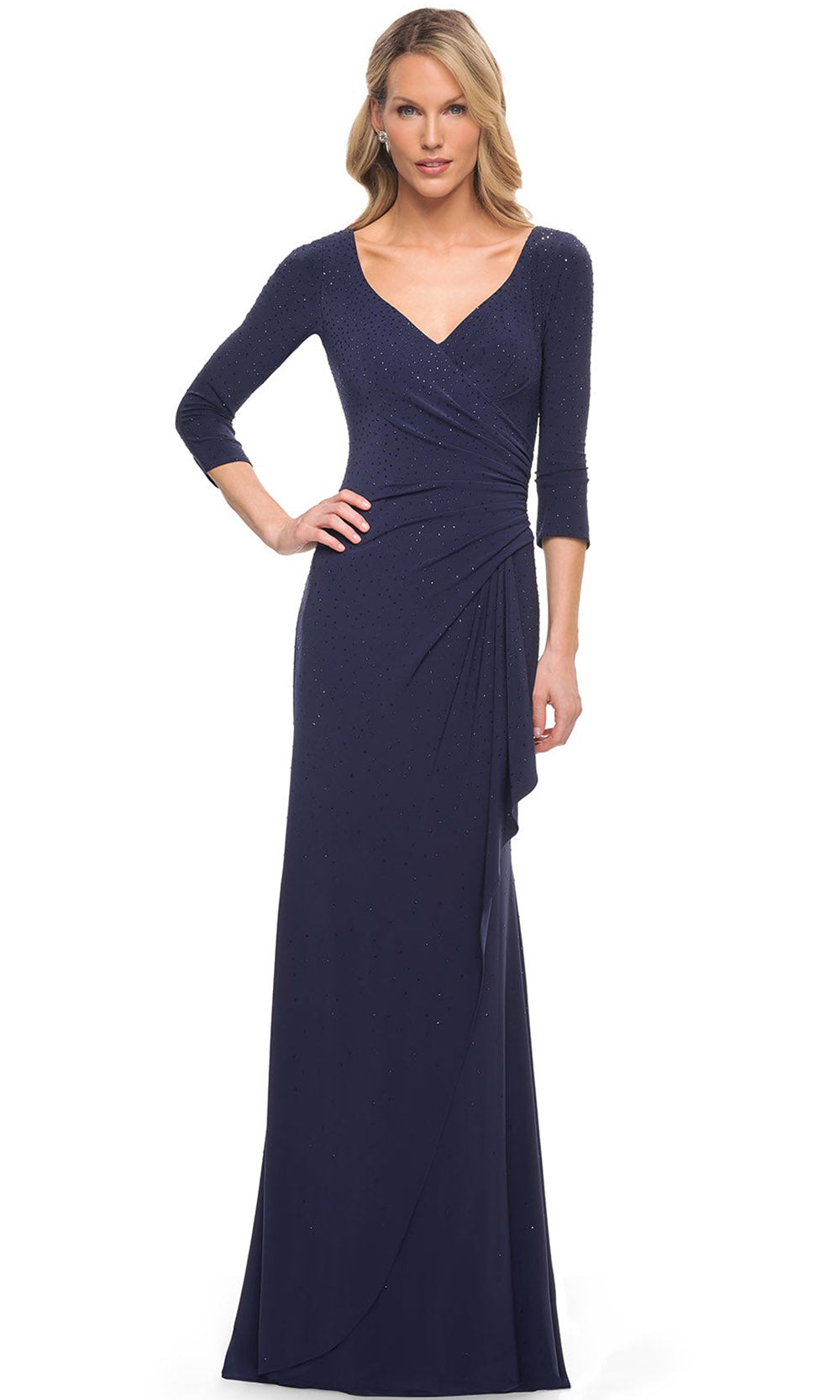 La Femme - 30177 Beaded Jersey Long Dress With Ruffled Skirt In Blue