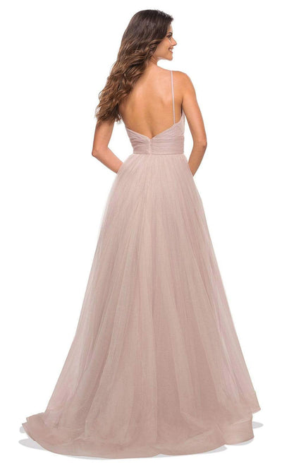 La Femme - 30180 Ruched Tulle High Slit Gown In Mauve