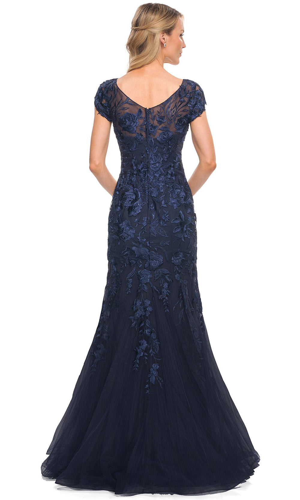 La Femme - 30269 Laced Cap Sleeved Mermaid Dress In Blue