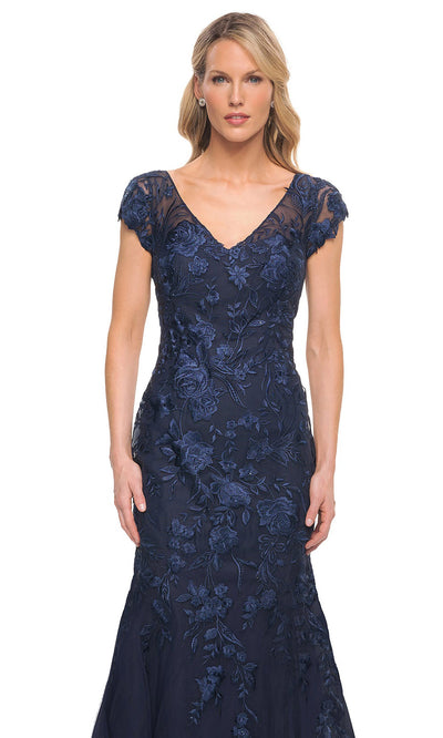 La Femme - 30269 Laced Cap Sleeved Mermaid Dress In Blue