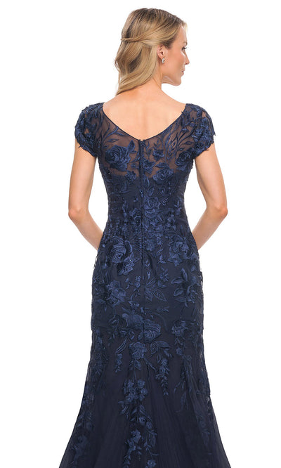 La Femme - 30269 Laced Cap Sleeved Mermaid Dress In Blue