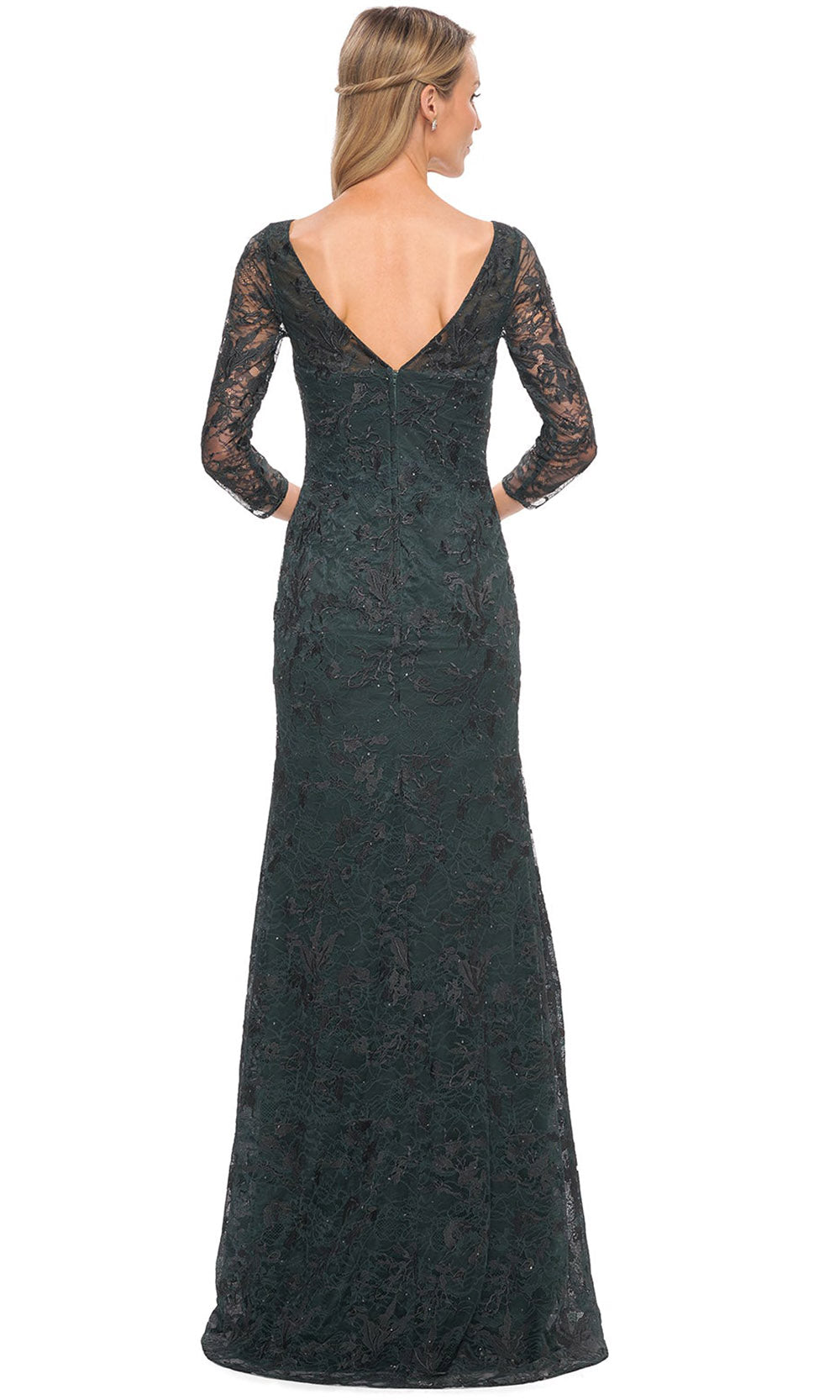 La Femme - 30317 Embroidered Sheer Lace Sheath Dress In Green