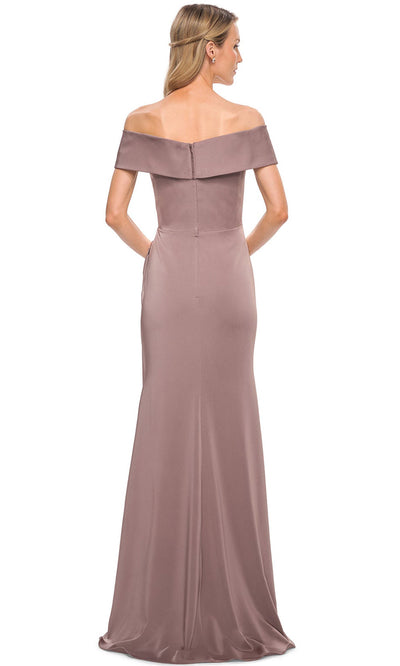 La Femme - 30397 Soft Ruched Satin Long Evening Dress In Brown
