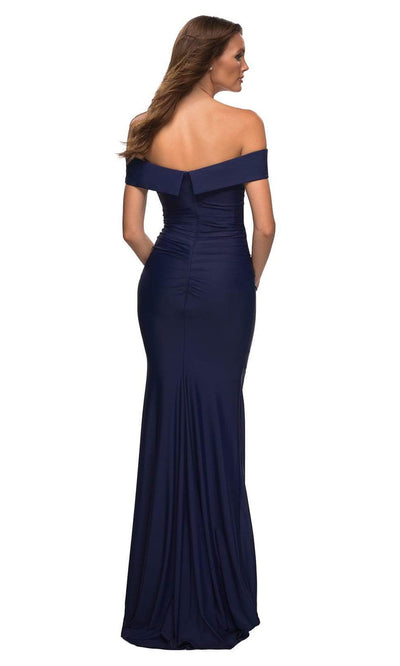 La Femme - 30422 Ruched Off Shoulder Long Gown In Blue
