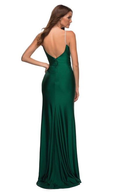 La Femme - 30435 Rhinestone Strap Sheath Gown In Green