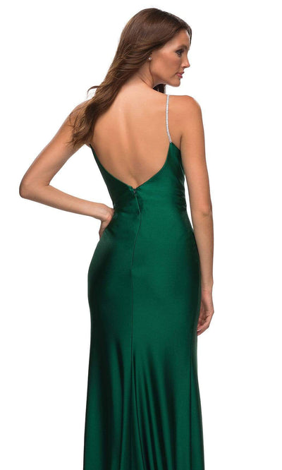 La Femme - 30435 Rhinestone Strap Sheath Gown In Green