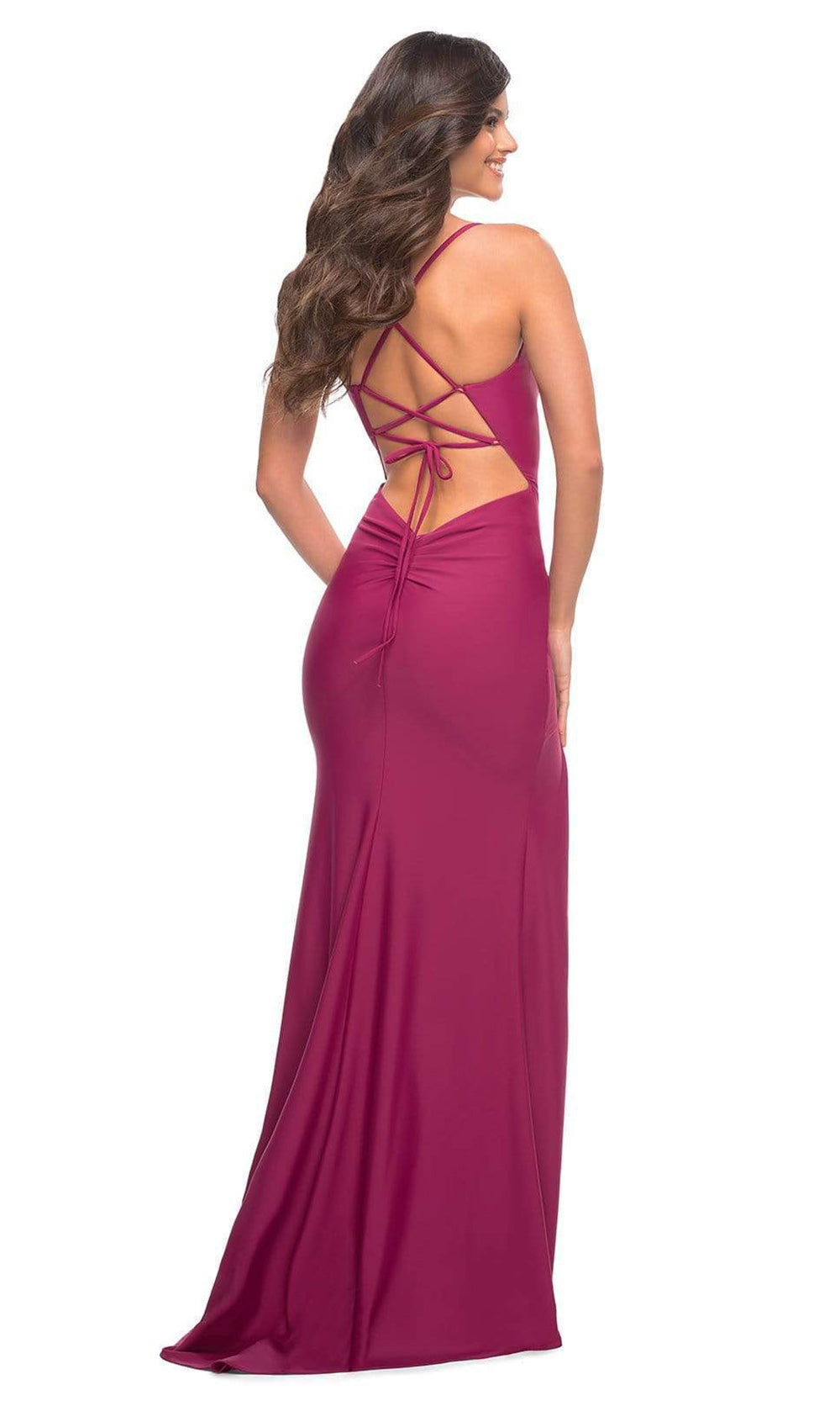 La Femme - 30436 Scoop Bodice Gown With Slit In Pink