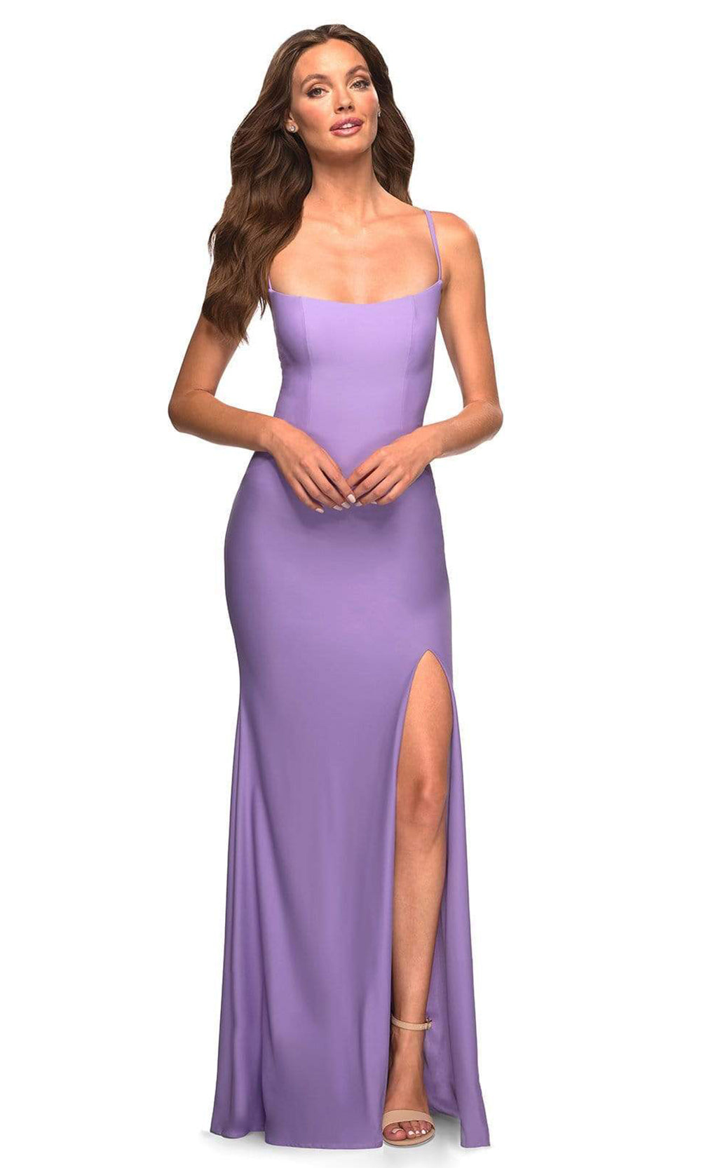 La Femme - 30436 Scoop Bodice Gown With Slit In Purple