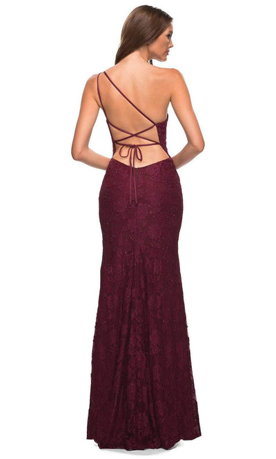 La Femme - 30441 One Shoulder Lace Gown In Burgundy