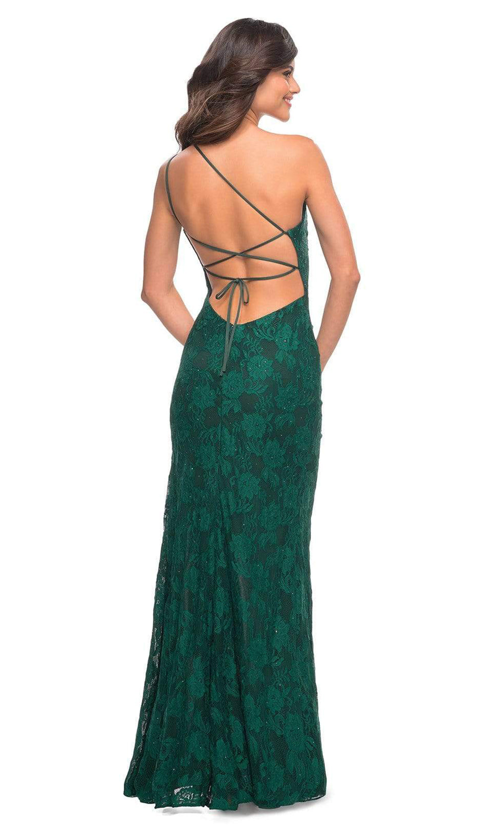 La Femme - 30441 One Shoulder Lace Gown In Green