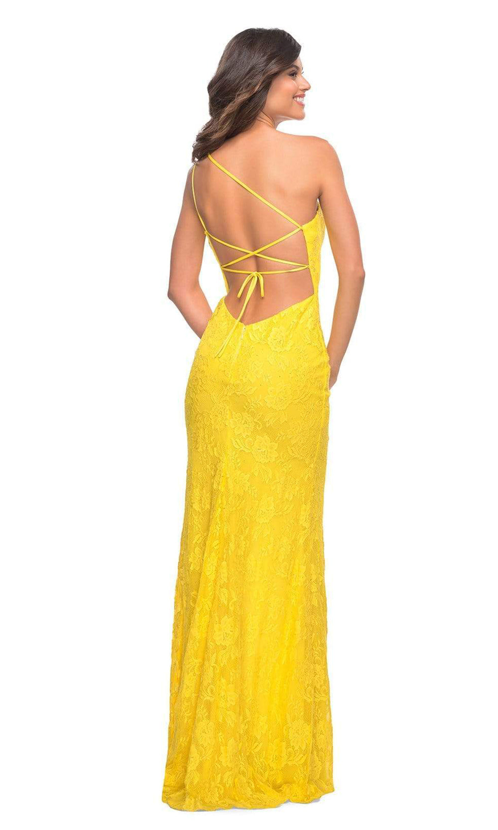 La Femme - 30441 One Shoulder Lace Gown In Yellow