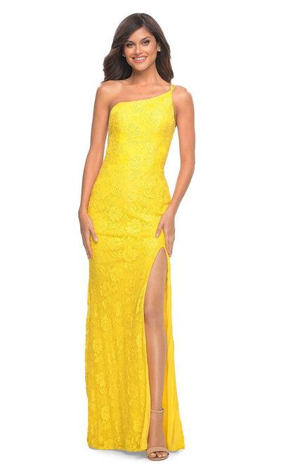 La Femme - 30441 One Shoulder Lace Gown In Yellow