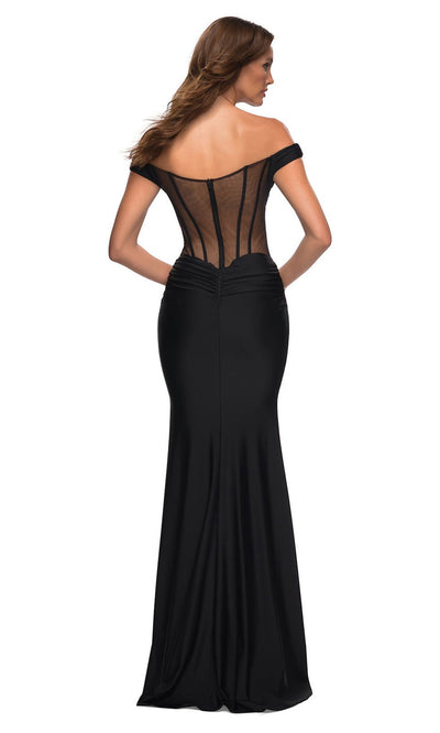 La Femme - 30449 Illusion Back Ruched Dress In Black