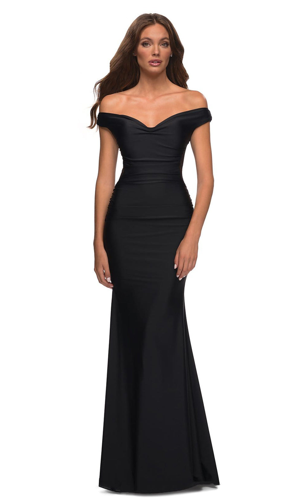 La Femme - 30449 Illusion Back Ruched Dress In Black