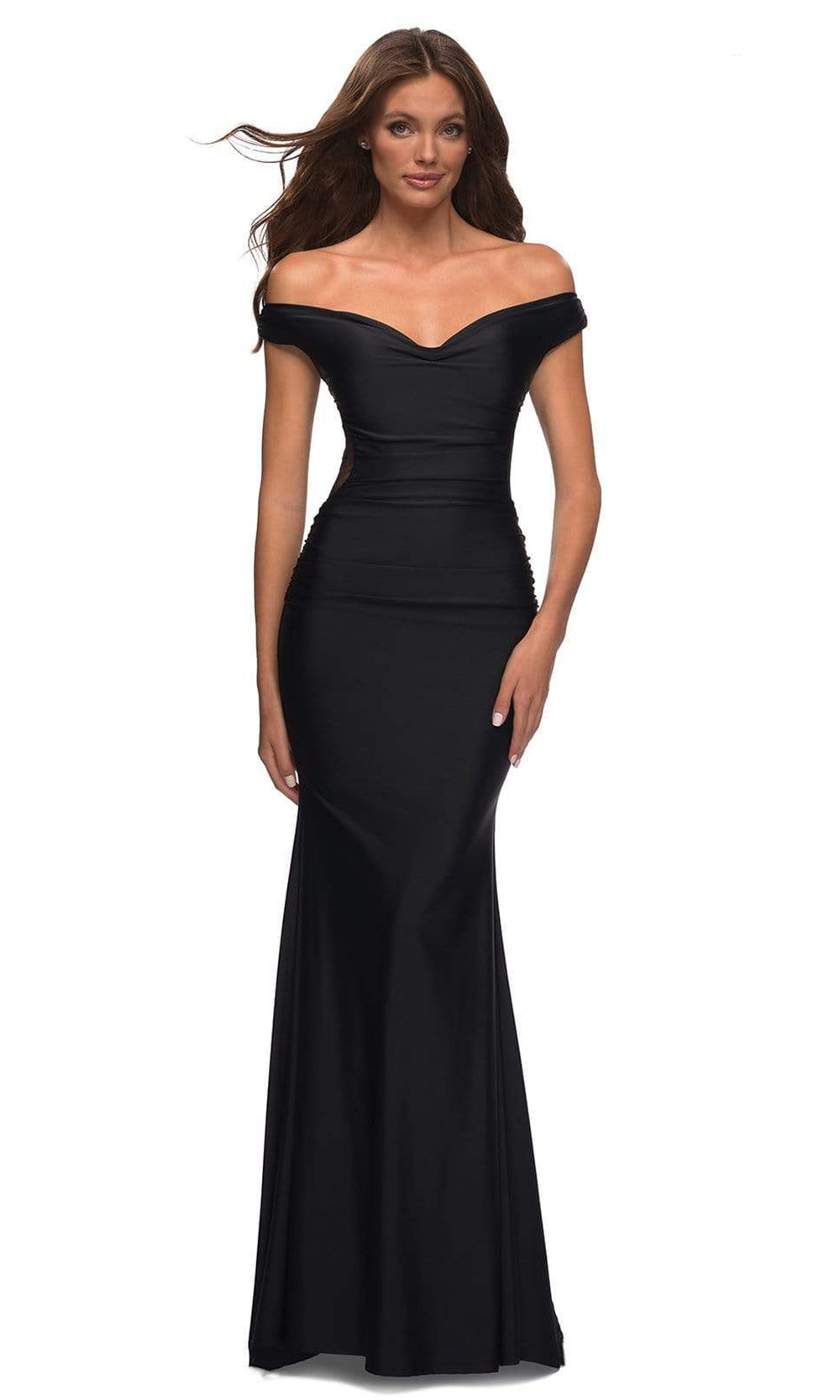 La Femme - 30449 Illusion Back Ruched Dress In Black