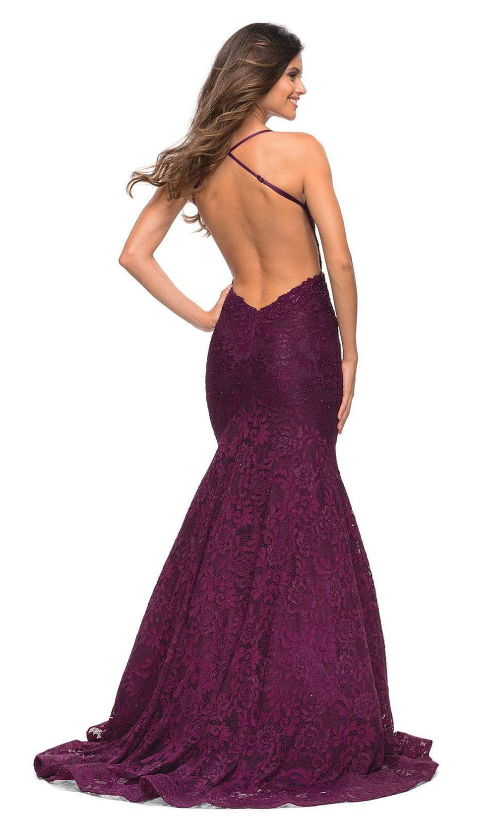 La Femme - 30467 Scoop Lace Mermaid Gown In Purple