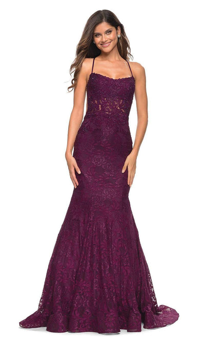 La Femme - 30467 Scoop Lace Mermaid Gown In Purple