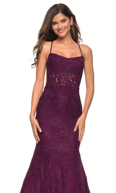 La Femme - 30467 Scoop Lace Mermaid Gown In Purple