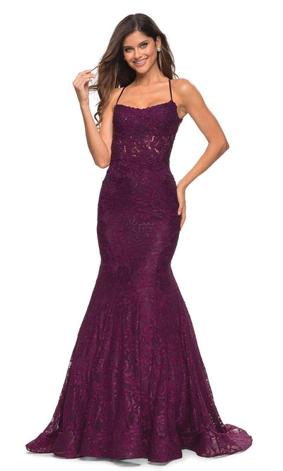 La Femme - 30467 Scoop Lace Mermaid Gown In Purple