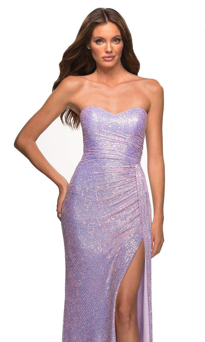 La Femme - 30497 Strapless Glitter High Slit Gown In Purple