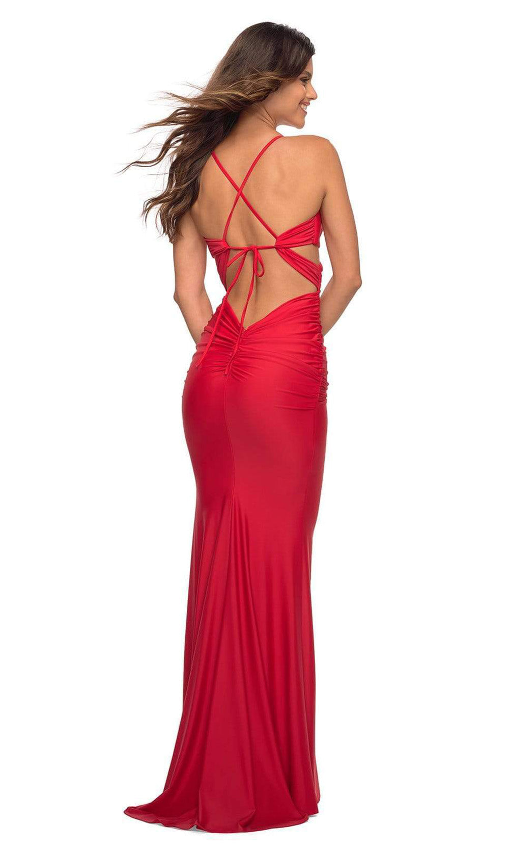 La Femme - 30510 Sheath Fitted Crisscross Styled Dress In Red