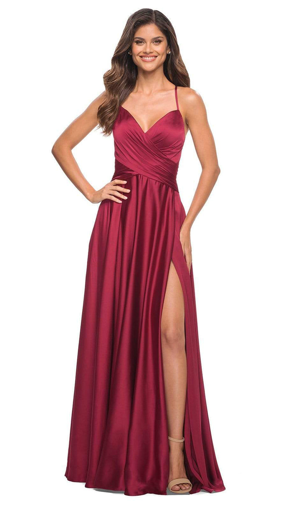La Femme - 30512 Crisscross Ruched A-Line Gown In Red