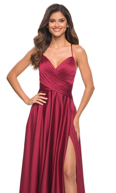 La Femme - 30512 Crisscross Ruched A-Line Gown In Red