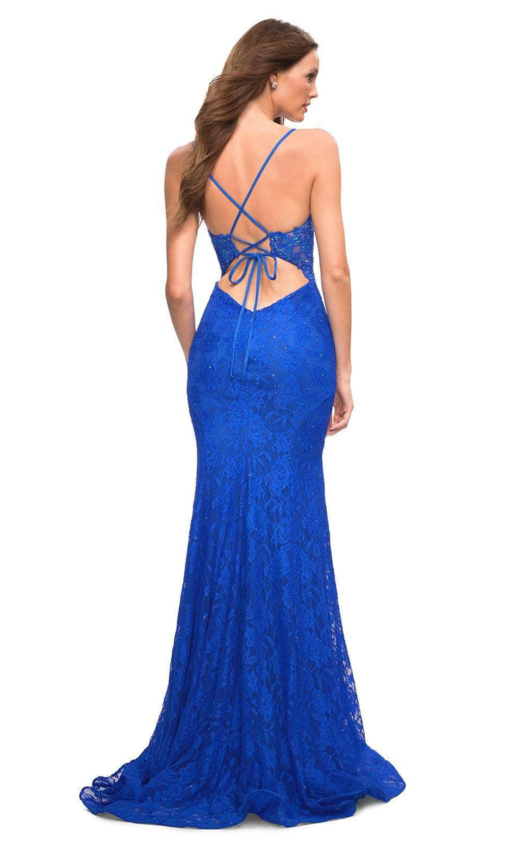 La Femme - 30537 V-Neck Floral Embroidered Dress In Blue