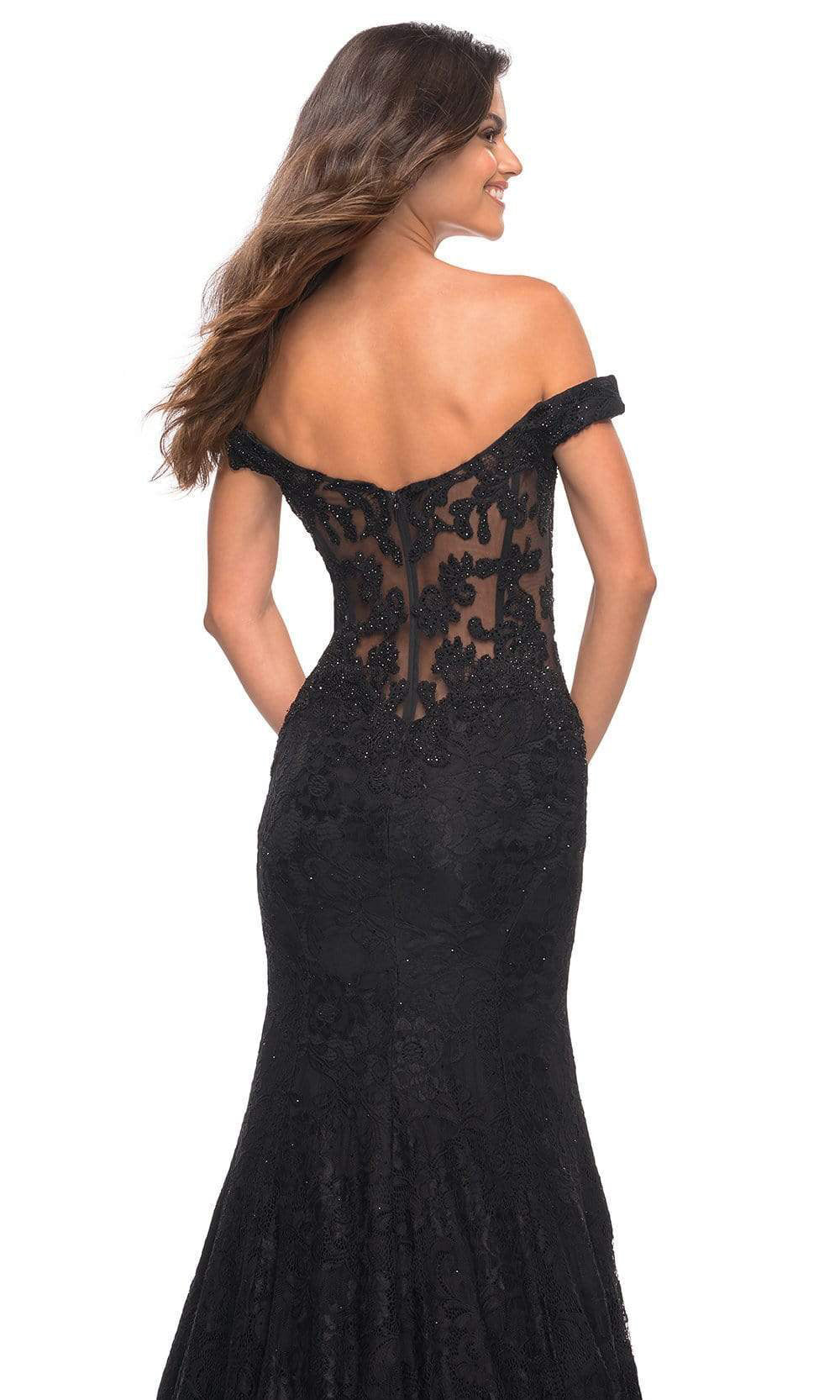 La Femme - 30564 Embroidered V-Neck Mermaid Gown In Black