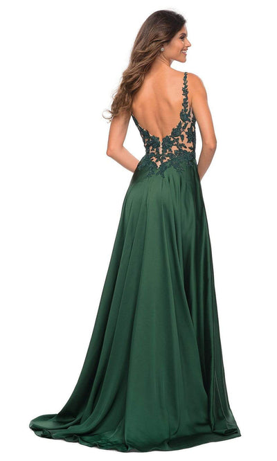 La Femme - 30580 Embellished V-Neck Satin Gown In Green