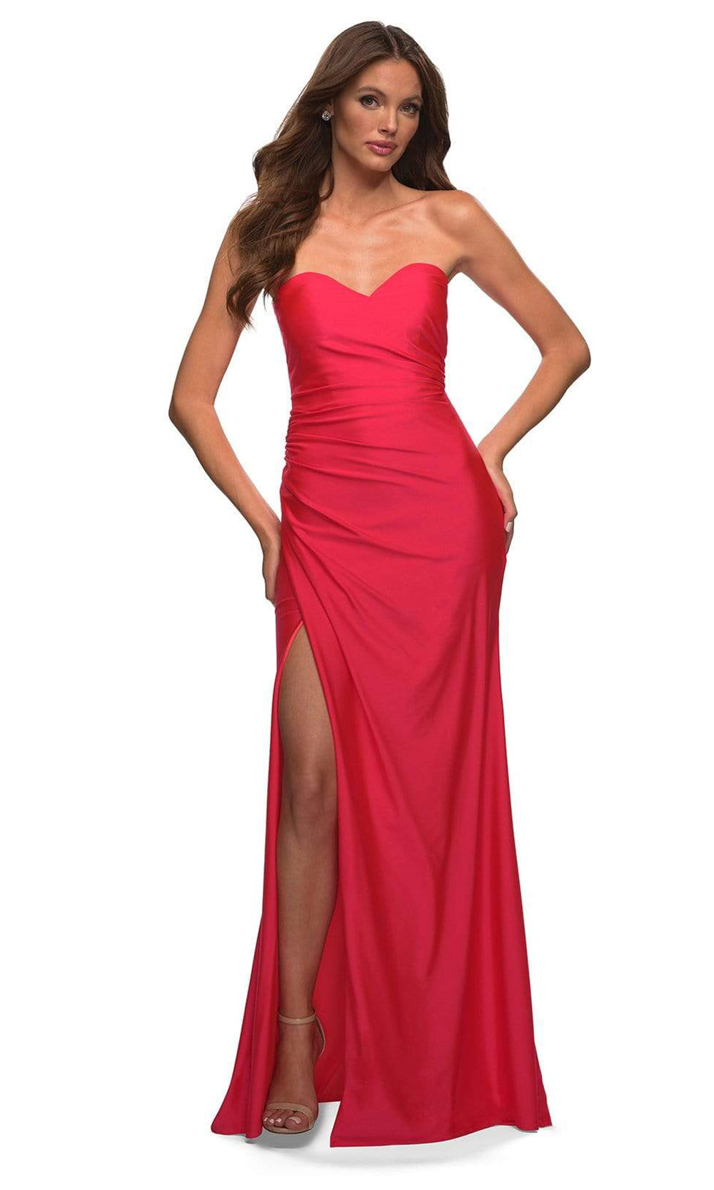 La Femme - 30600 Strapless Sheath Gown With Slit In Red
