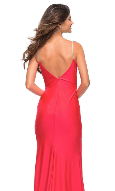 La Femme - 30602 Fitted V Neck And Back Slit Dress In Red