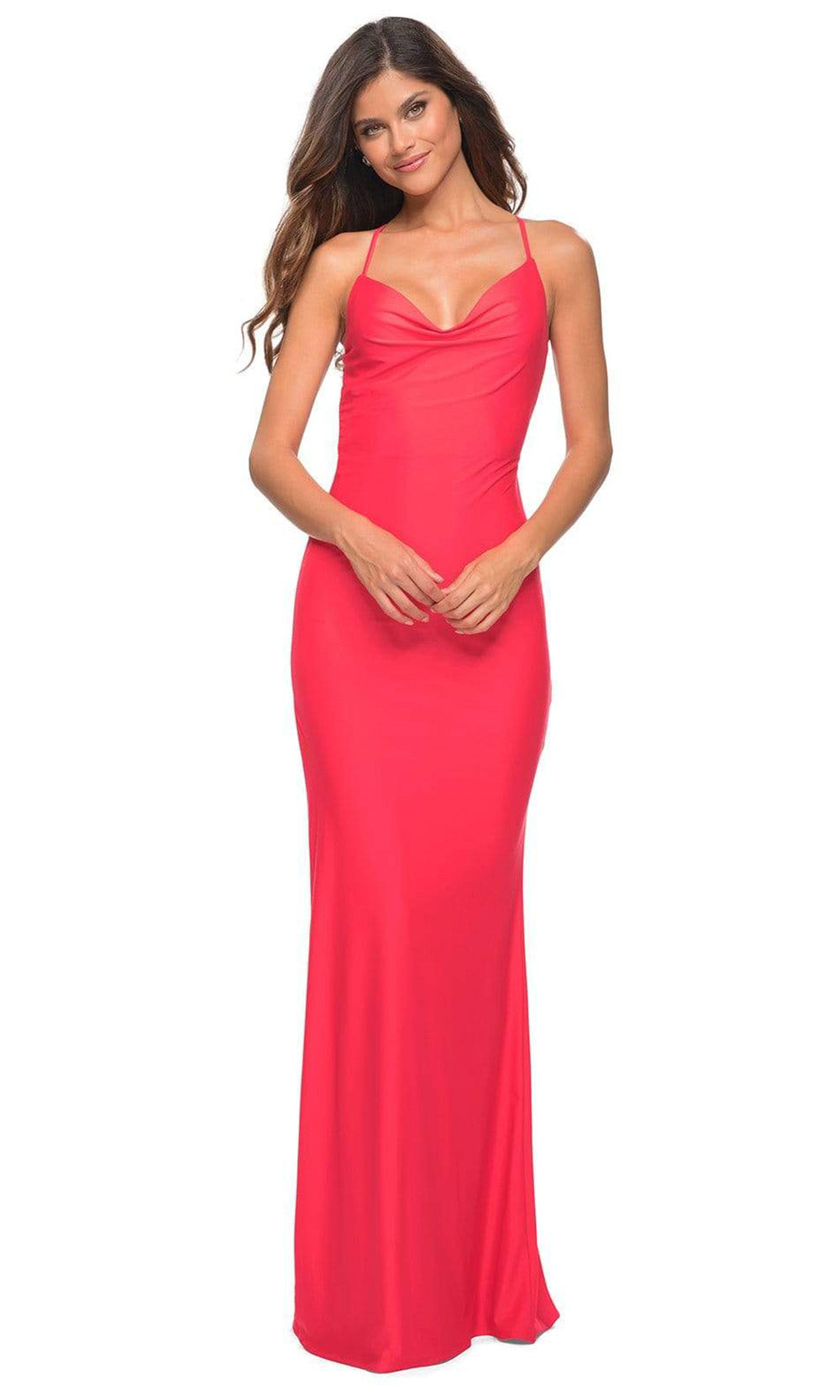 La Femme - 30603 Simple And Plain Bare Back Gown In Red