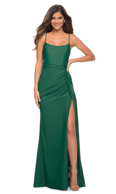 La Femme - 30610 Plain With High Slit Sheath Gown In Green