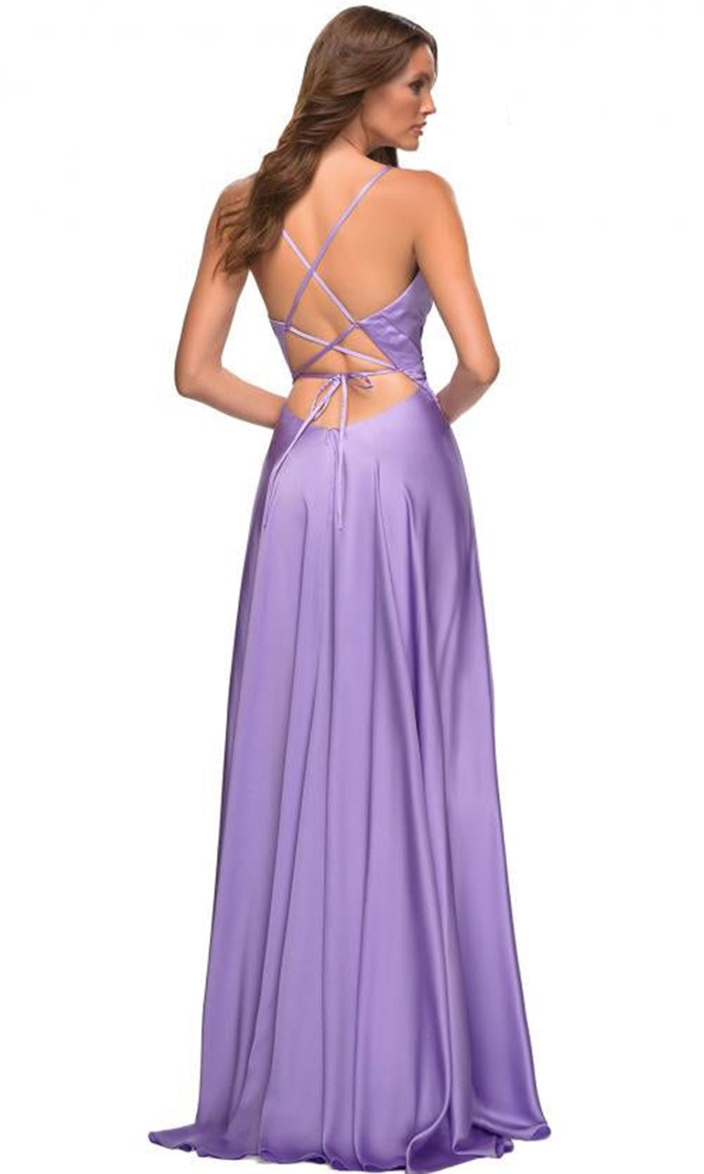 La Femme - 30662 Spaghetti Strap Satin Gown In Purple