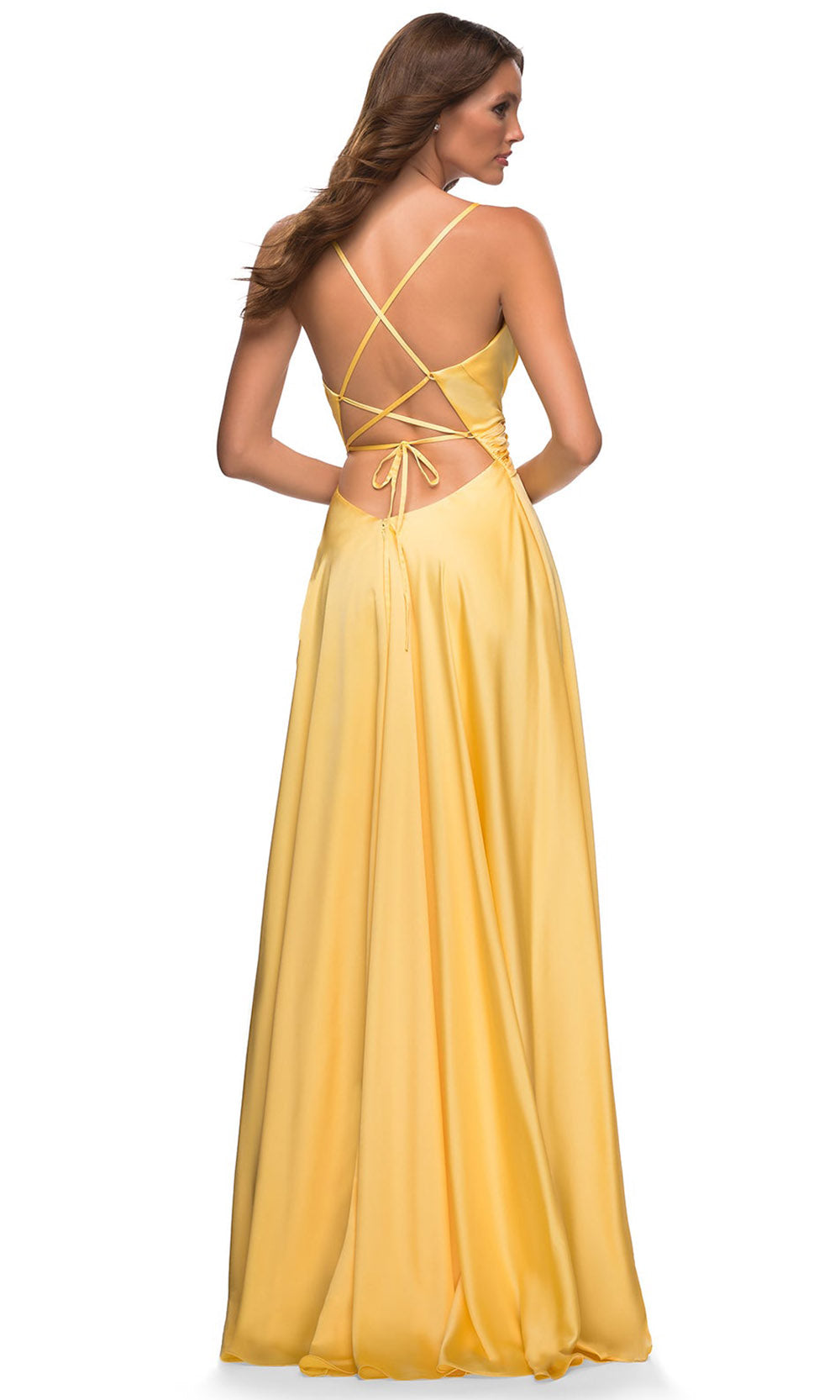 La Femme - 30662 Spaghetti Strap Satin Gown In Yellow