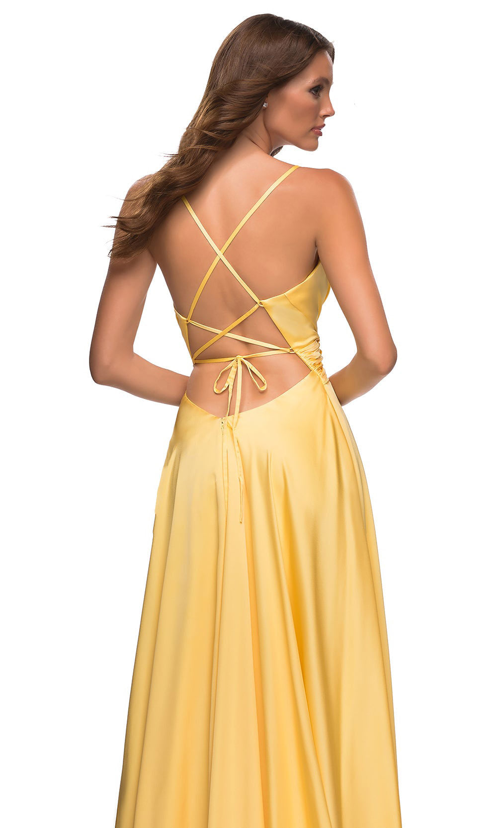 La Femme - 30662 Spaghetti Strap Satin Gown In Yellow