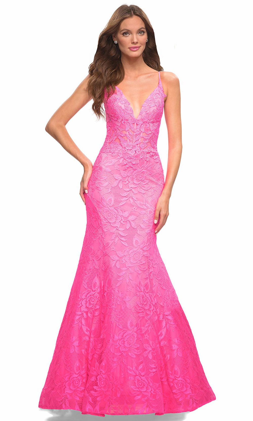 La Femme - 30663 Lace Mermaid Gown In Pink