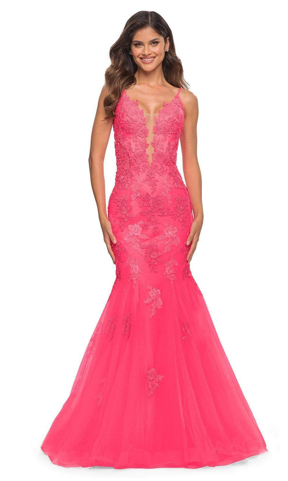 La Femme - 30674 Trumpet Floral Brocade Long Gown In Pink