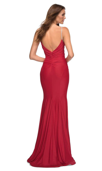 La Femme - 30712 Adorned Strap Mermaid Gown In Red
